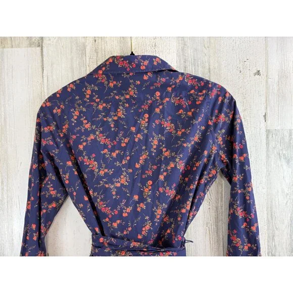 Ann Mashburn Sz XS Classic Shirtwaist Dress Liberty London Elizabeth Navy Floral - Picture 13 of 16